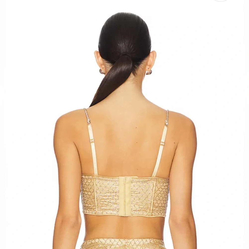 For Love & Lemons Glitter Grid Bustier Top in Gold NWOT Size S - Picture 3 of 10
